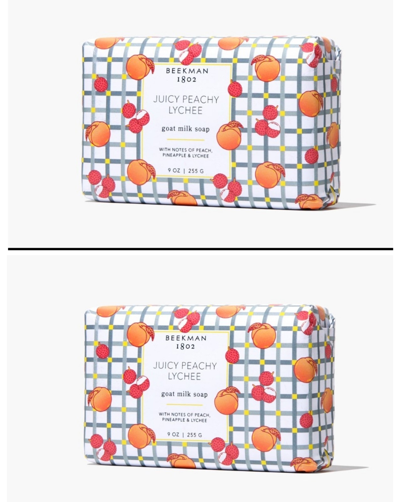 Beekman 1802 Goat Milk Bar Soap x 2 Juicy Peachy Lychee Jumbo 9 oz each New