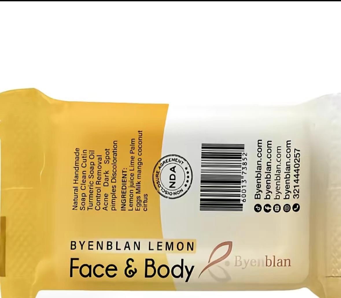Byenblan Lemon Handmade Natural Face & Body Soap Bar 4 oz Yellow Rectangular