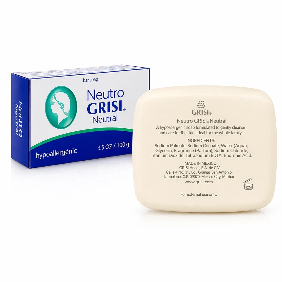 4 Pack Neutral Soap, Jabon Neutro, Grisi 3.5 Oz. X 4 Units