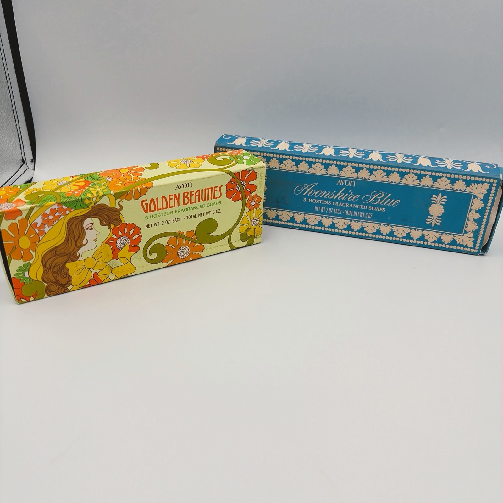 Lot Of 2 Vintage NOS Avon Hostess Fragrance Soaps Golden Beauties Avonshire Blue