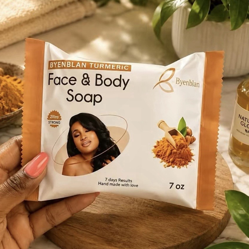 Byenblan Handmade Turmeric Face & Body Soap Bar, Regular 7 oz