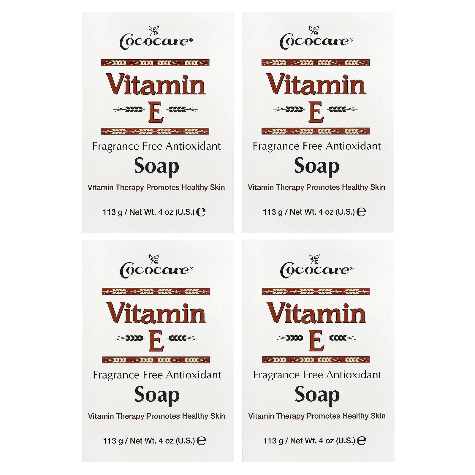 Vitamin E Bar Soap, Fragrance Free, 4 Pack, 4 oz (113 g) Each