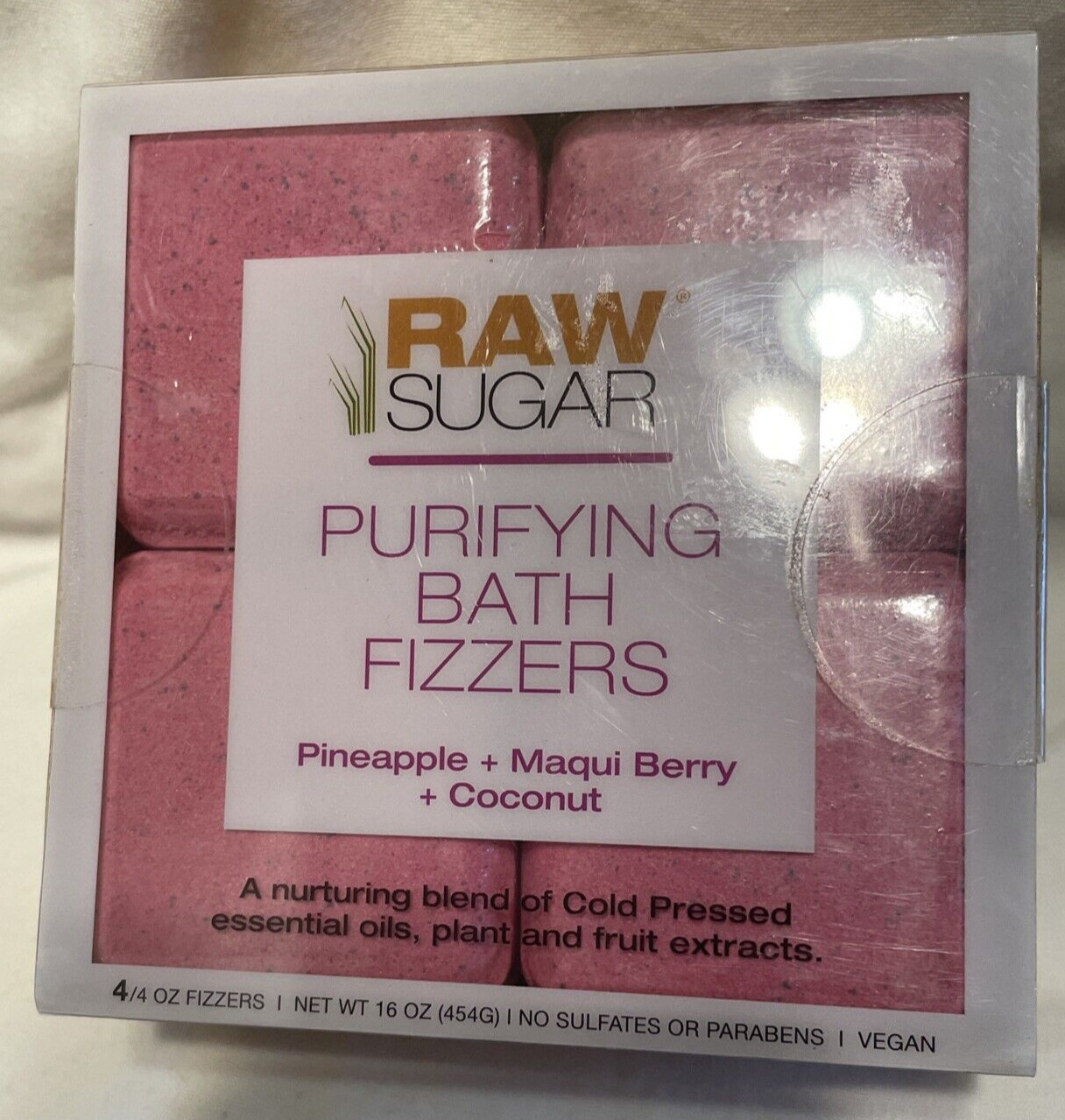 Raw Sugar Cube Bath Fizzers Pineapple, Maqui Berry, Coconut 4 – 4 Oz Cubes Vegan