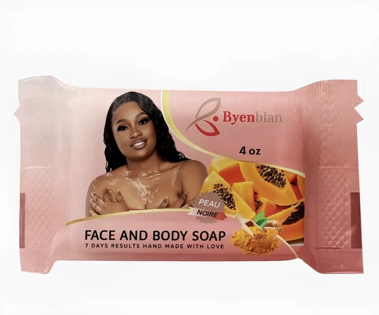 Byenblan Papaya Handmade Face & Body Soap Pink Rectangular Bar 4 oz, 6 oz