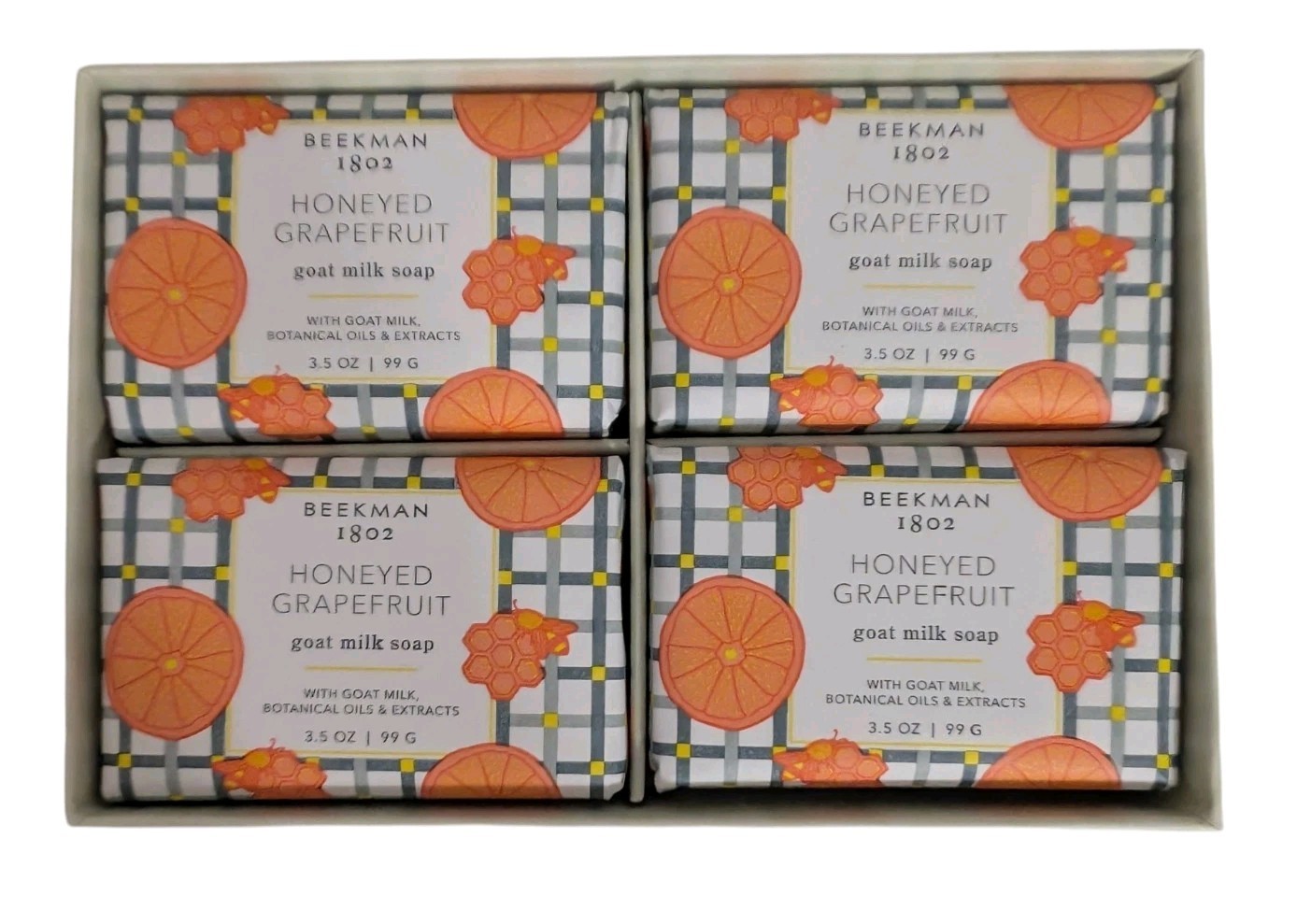 Beekman 1802 4 pc Goat Milk Soap Bar-Honeyed Grapefruit- 3.5 oz-NEW In Box