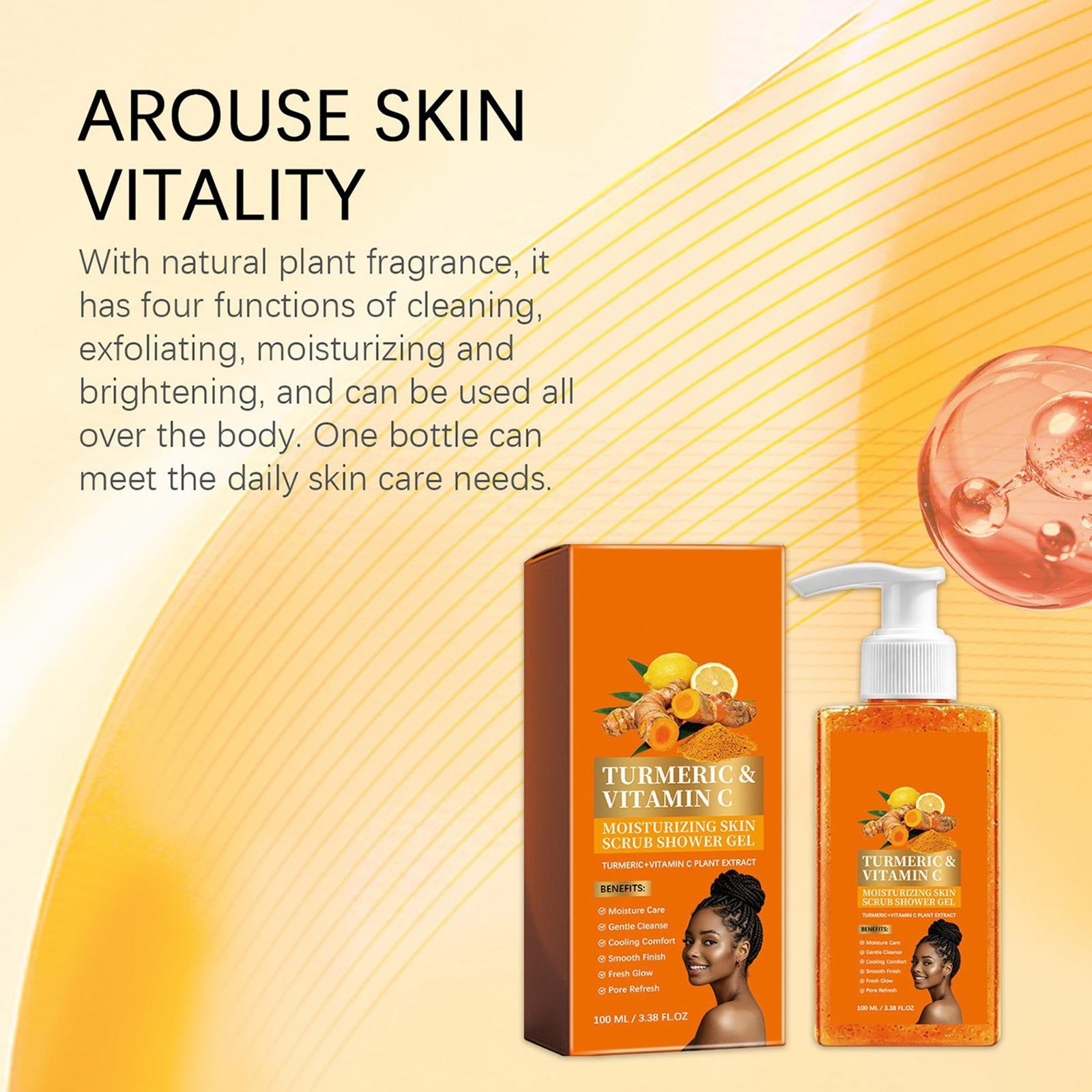 Turmeric Orange Vitamin C Body Wash Mattifying Scrub 100ml Deep Cleansing Liquid