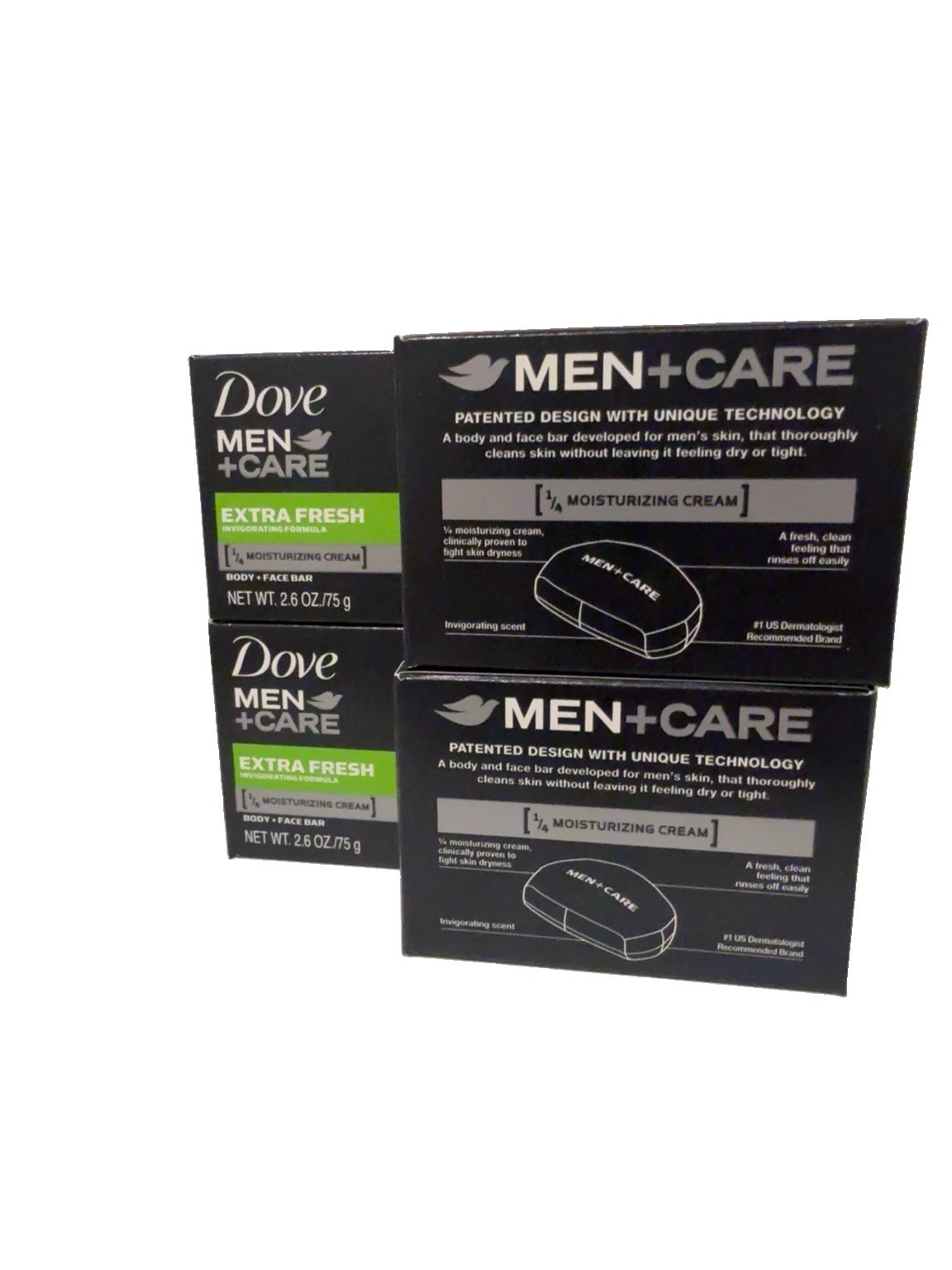 Dove Men+Care Extra Fresh Body Face Bar Soap 2.6 oz (75g) NEW Pack of 4