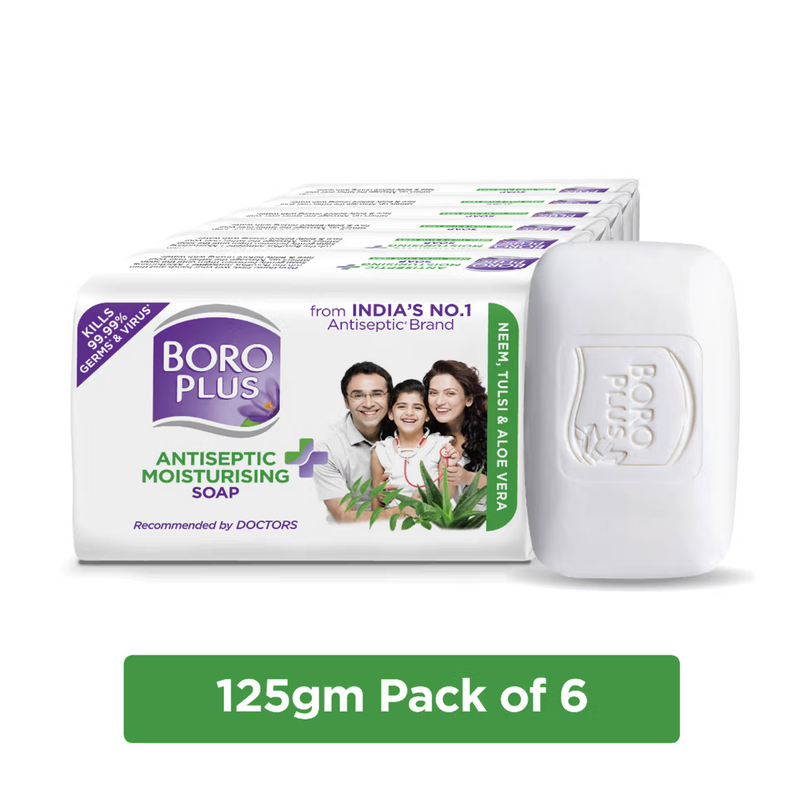 BOROPLUS Antiseptic Plus Moisturising Soap-Neem, Tulsi and Aloe Vera (6 x 125g)