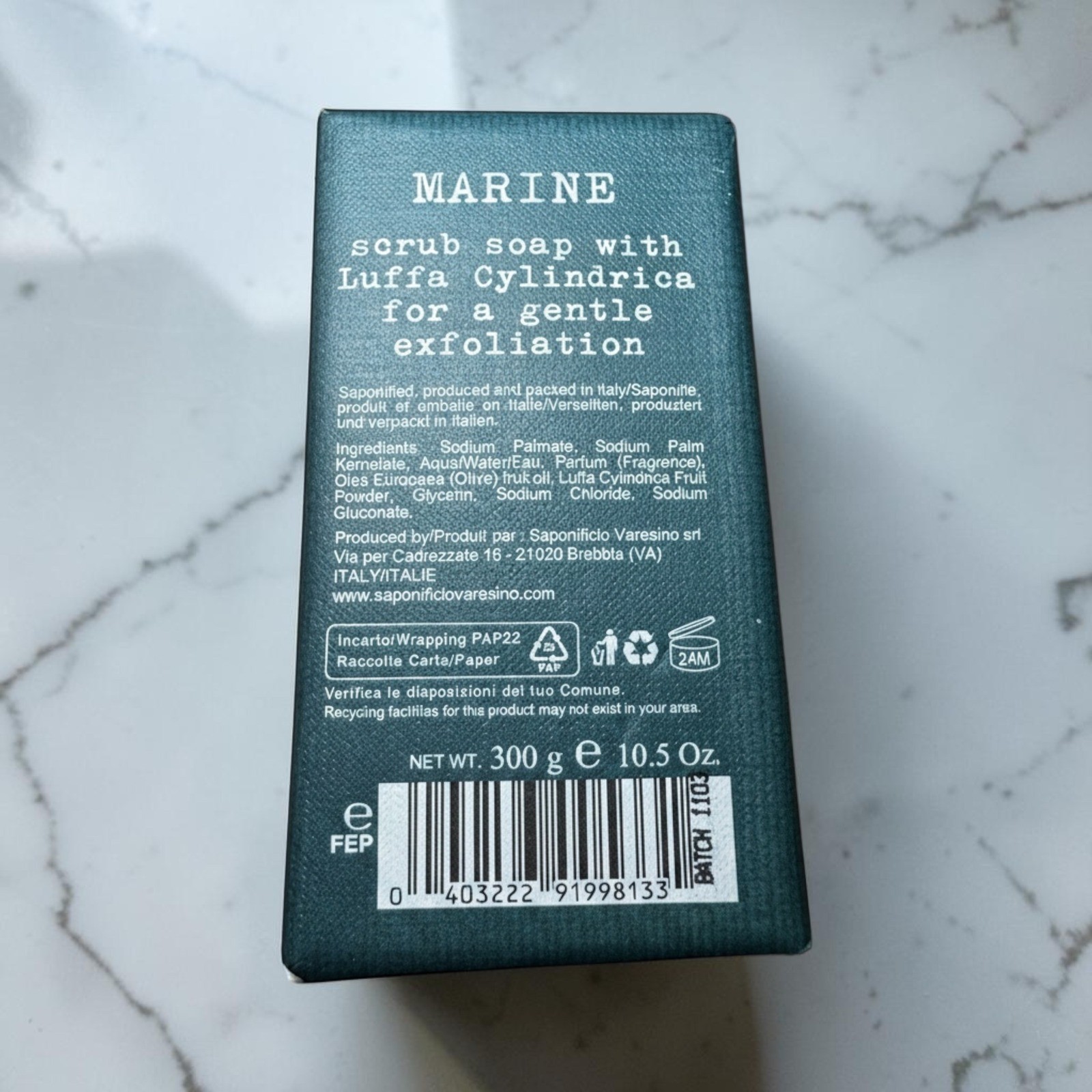 Saponificio Varesino Marine Scrub Soap Unisex 10.5oz Blue Italian Exfoliating