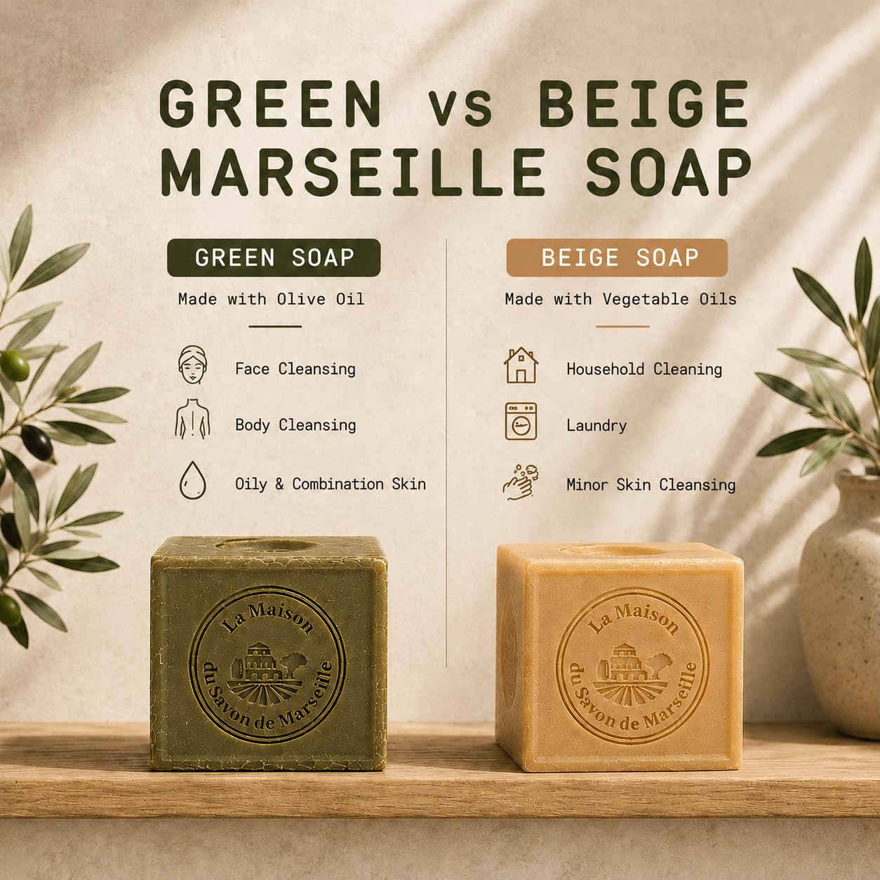 La Maison Du Savon Olive Oil Soap Bar, Savon De Marseille Soap, 21 Oz | Minimal