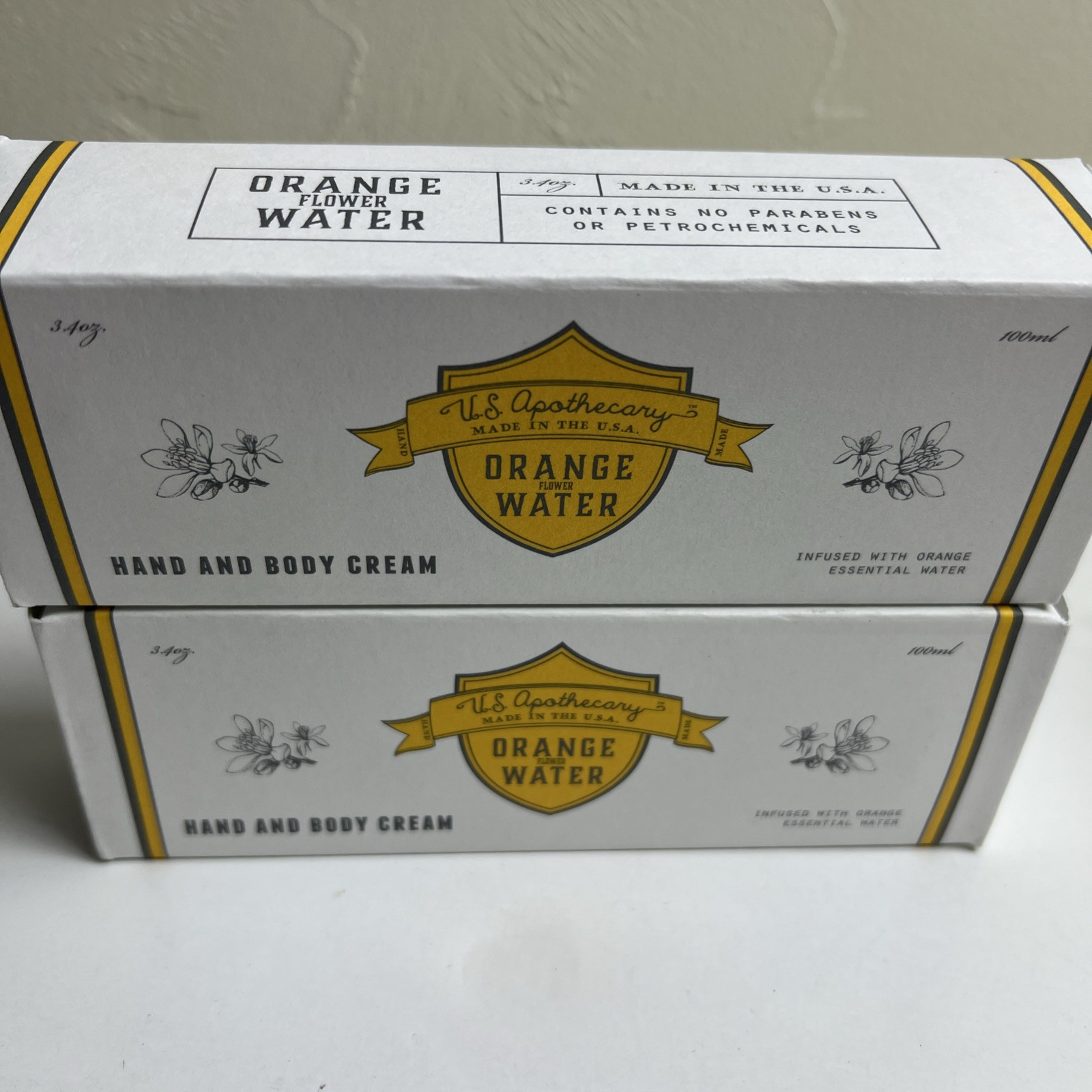 2 U.S. APOTHECARY Therapeutic Orange Flower Water Hand Body Cream 3.4 oz 100 ml