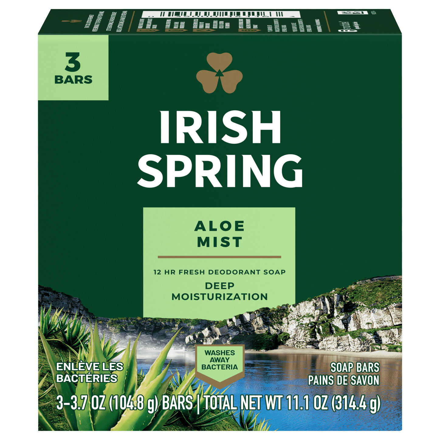 Irish Spring Aloe Deodorant Bar Soap Fresh & Clean 12 Hour Protection 3 Count