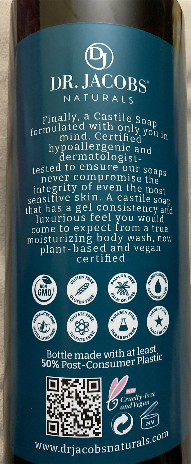 Dr Jacobs Plant-Based Rich Castile Body Wash Peppermint Essential Oil 32 oz
