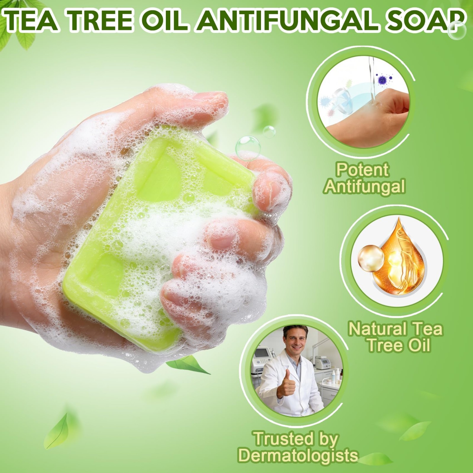 Natural Tea Tree Oil Antifungal Soap Bar – Soothing Body Wash for Jock Itch, Ath