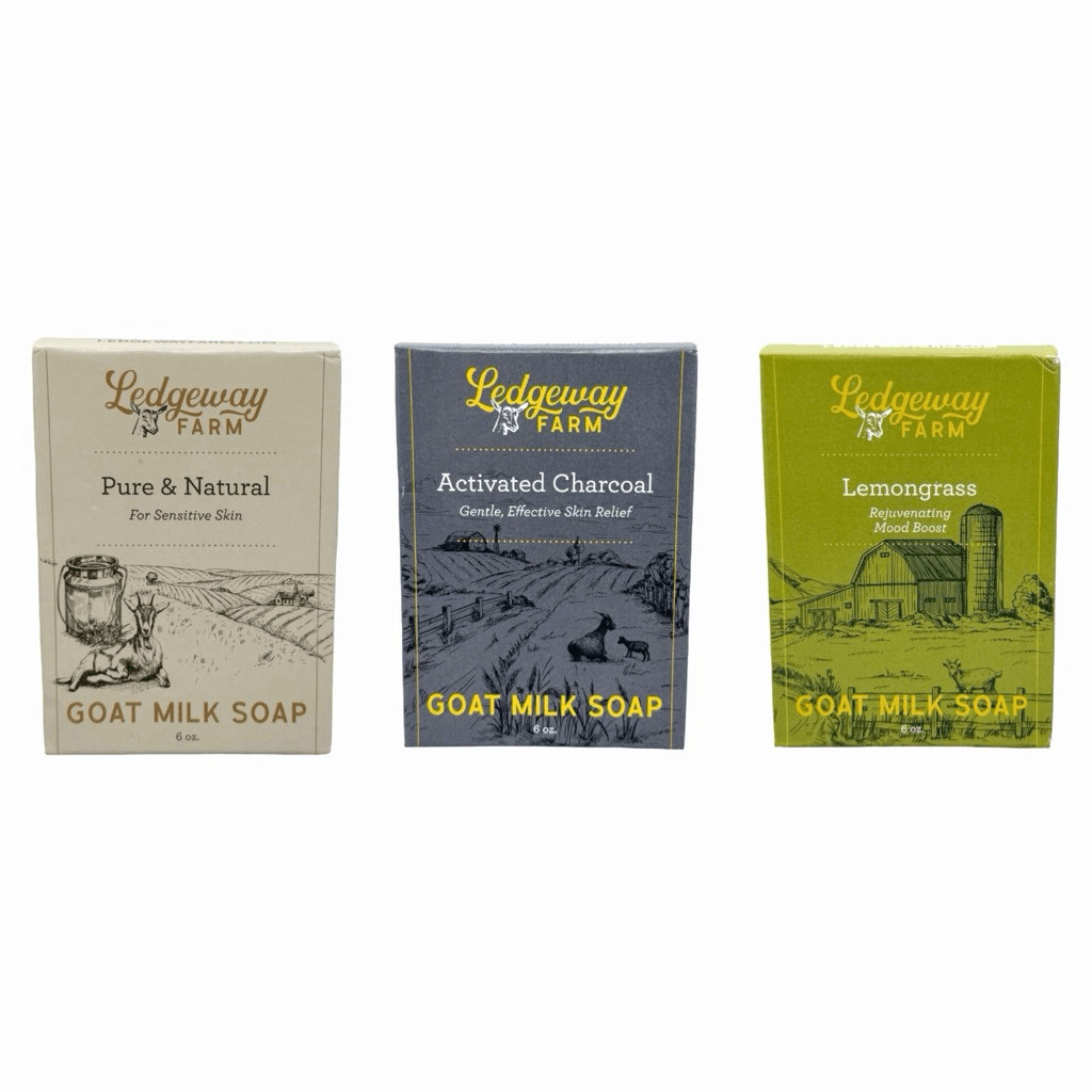 Ledgeway Farm Assorted Goat Milk Soap Set of 3 Bars 6 oz x 3 Charcoal Lemongrass