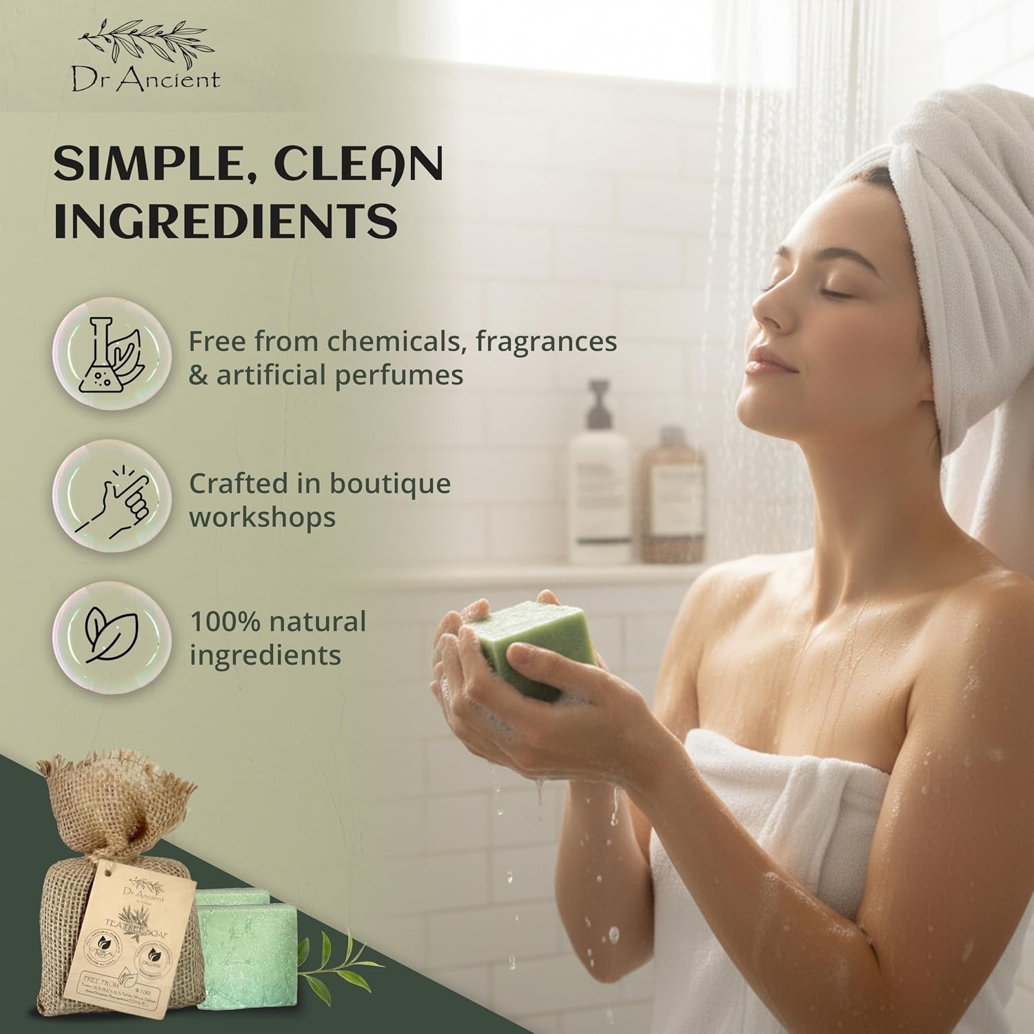 Tea Tree Soap Bar – Handcrafted, Chemical-Free, Ideal for Sensitive Skin