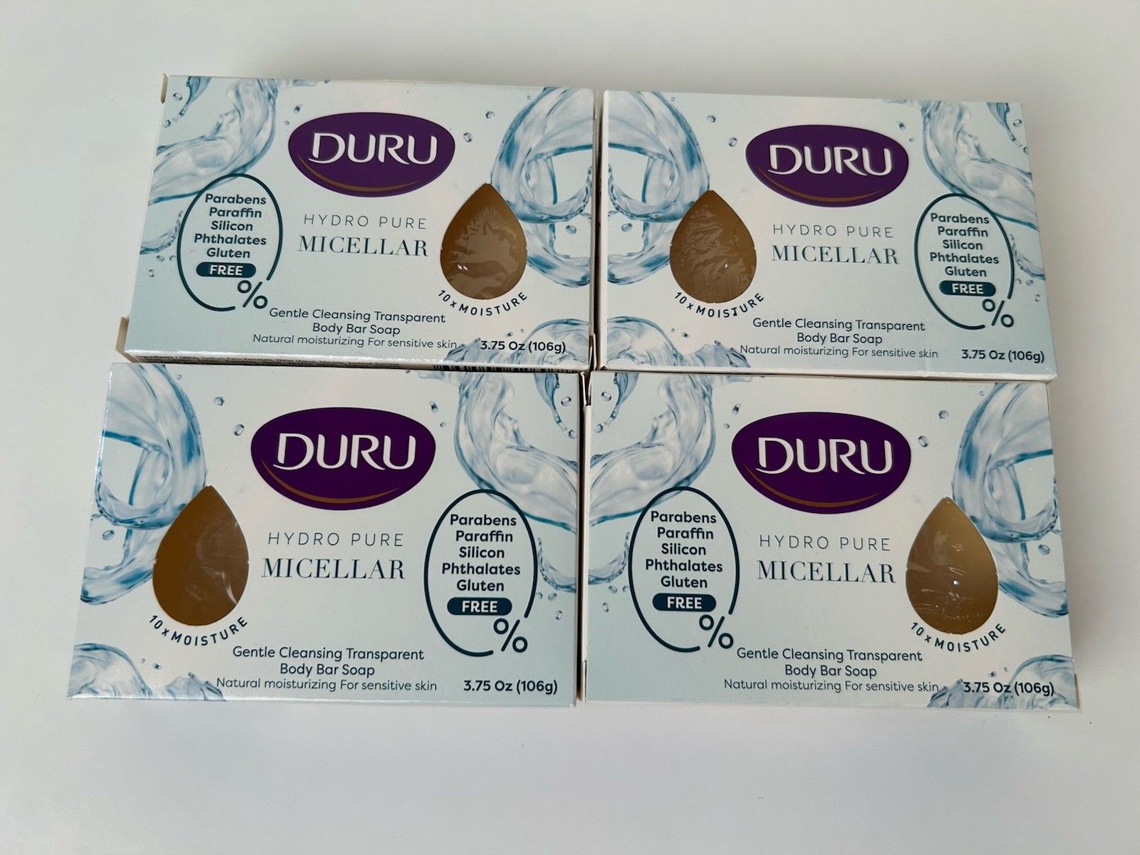 4x DURU Hydro Pure Micellar Gentle Cleansing Body Bar Soap 3.75oz Ea.