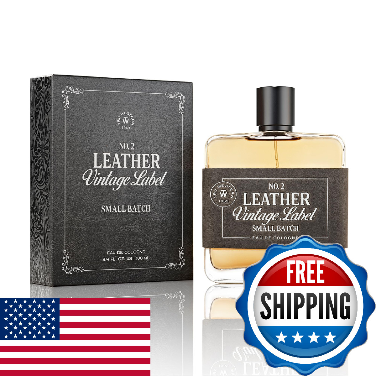 Leather No. 2 by Tru Western, Vintage Label Small Batch, 3.4 fl oz (100 ml), wit