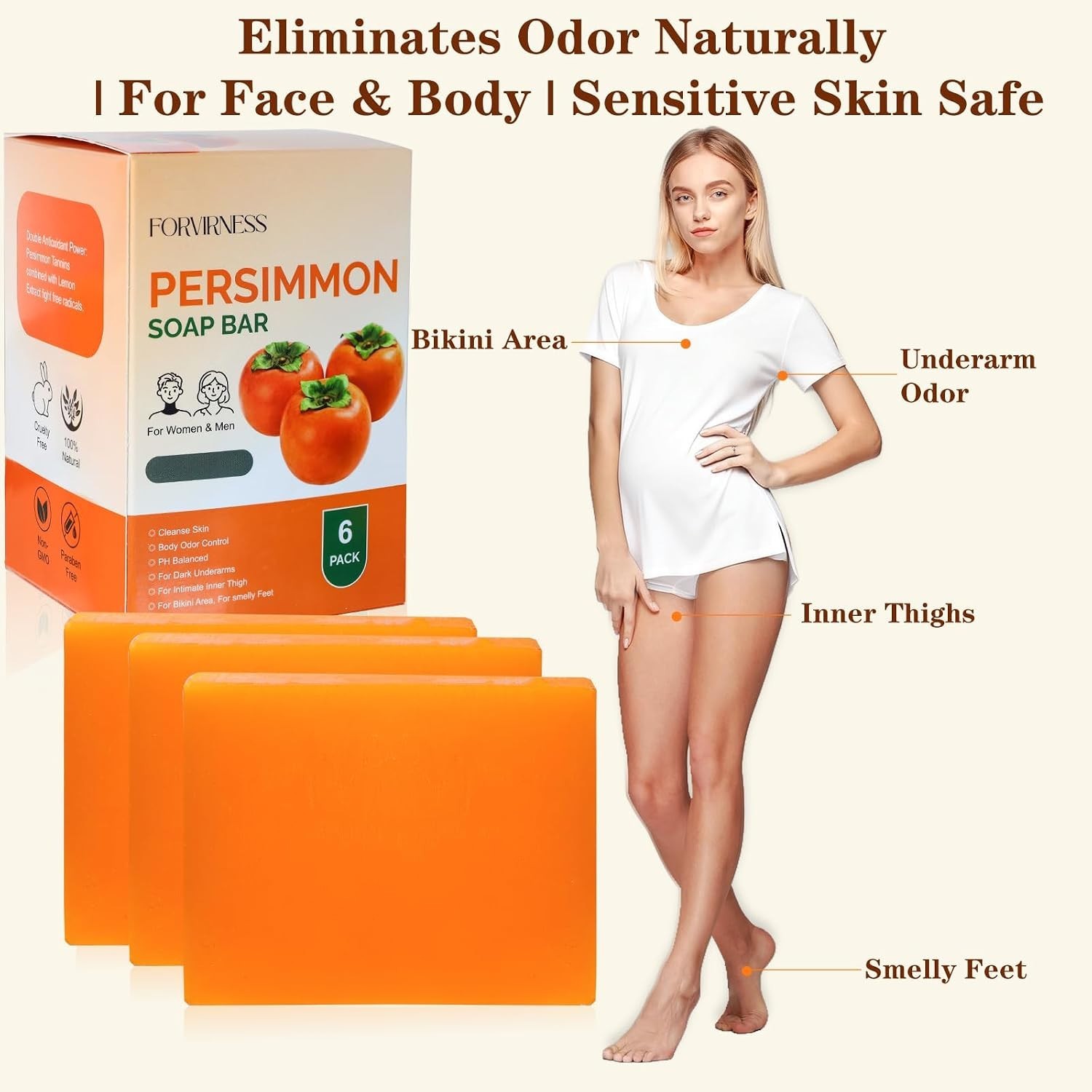 6Pack Persimmon Soap Bar for Body Odor, Japanese Persimmon Soap Eliminates Ag…
