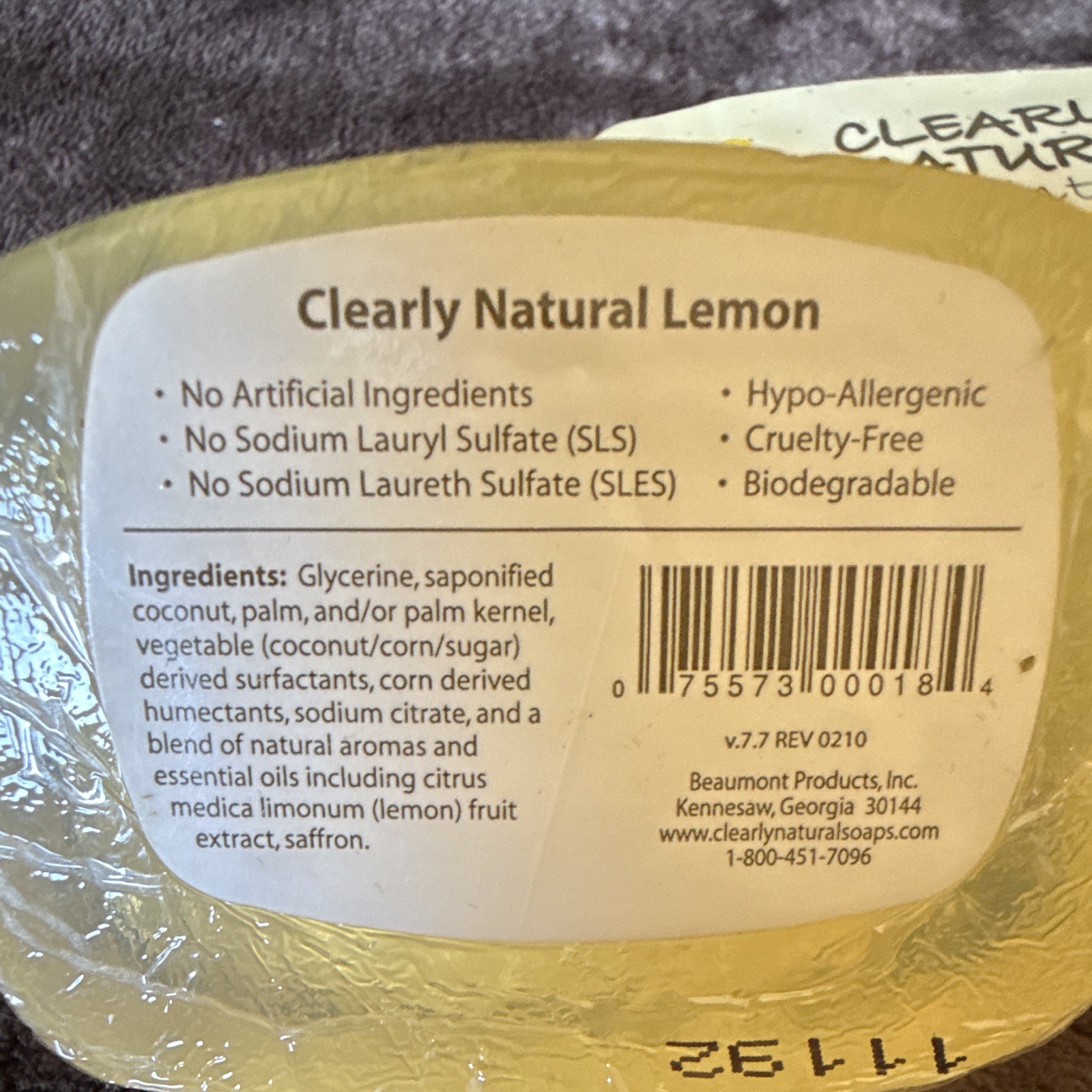 Clearly Natural Essentials Lemon Glycerine Soap 4 oz (2 Bars) Biodegradable