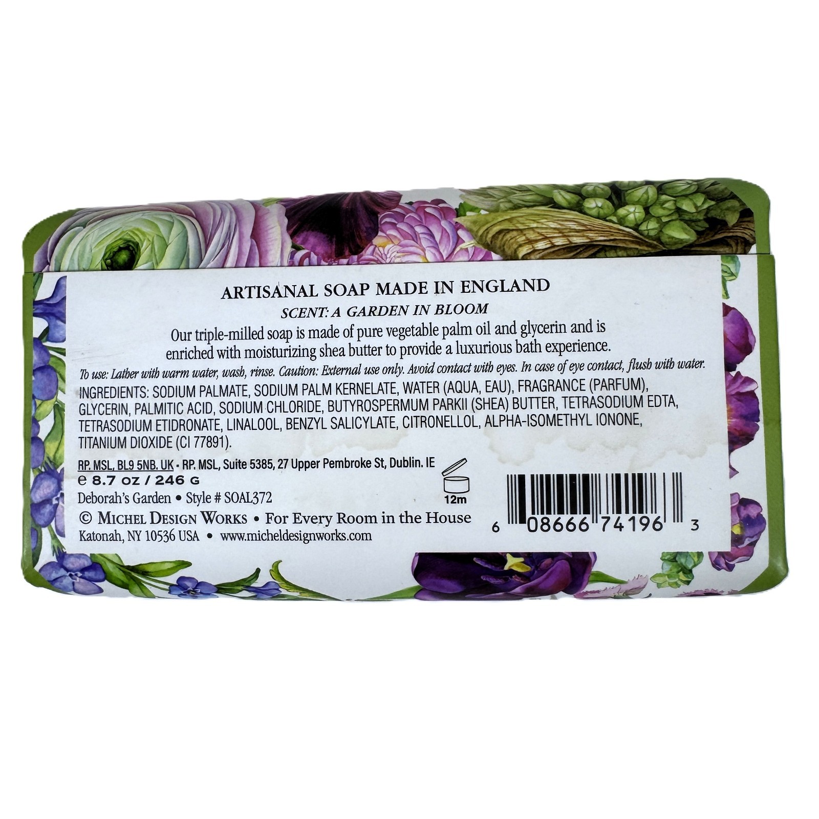 Michel Design Works Deborahs Garden 8.7 oz Artisanal Bar Bath Soap Floral Sealed