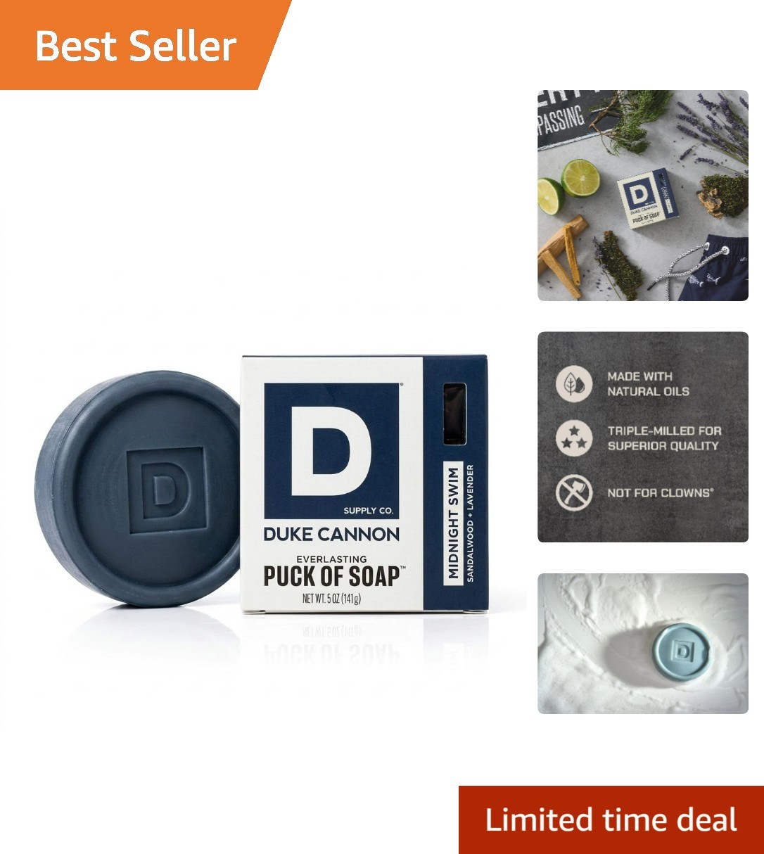 Triple-Milled 5 oz Men’s Bar Soap with Midnight Swim Scent – Ergonomic Design