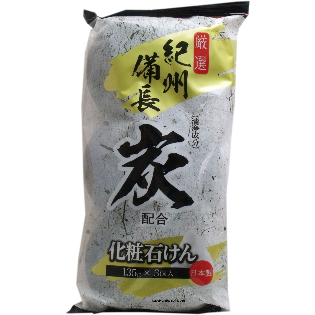 JP SOAPMAX KISHU BINCHOTAN CHARCOAL SOAP HINOKI CYPRESS/WOODY FLORAL(135g X 3pc)