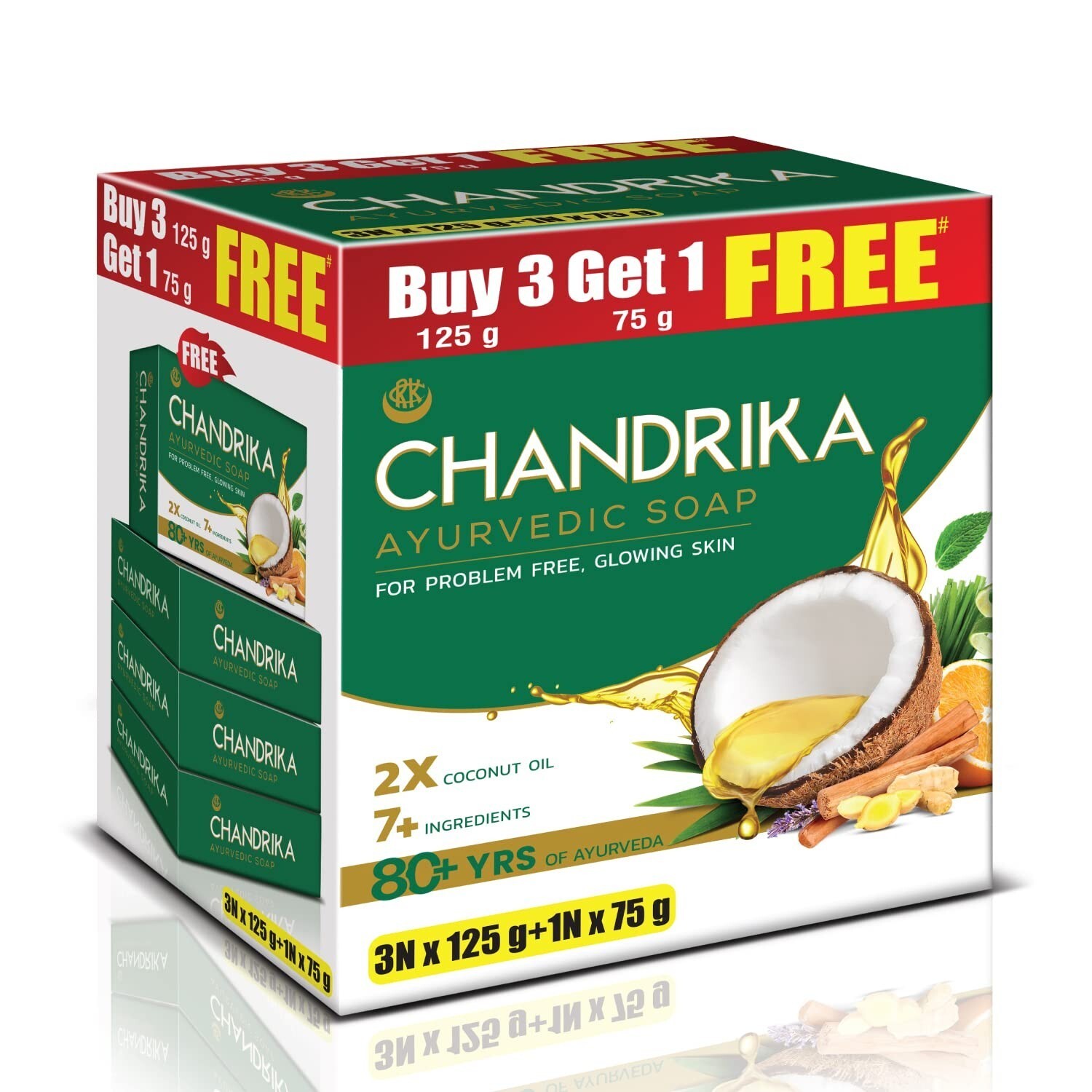 Chandrika Ayurvedic Soap 125g x3 + 75g Free | Handmade Radiance Bar | Herbal