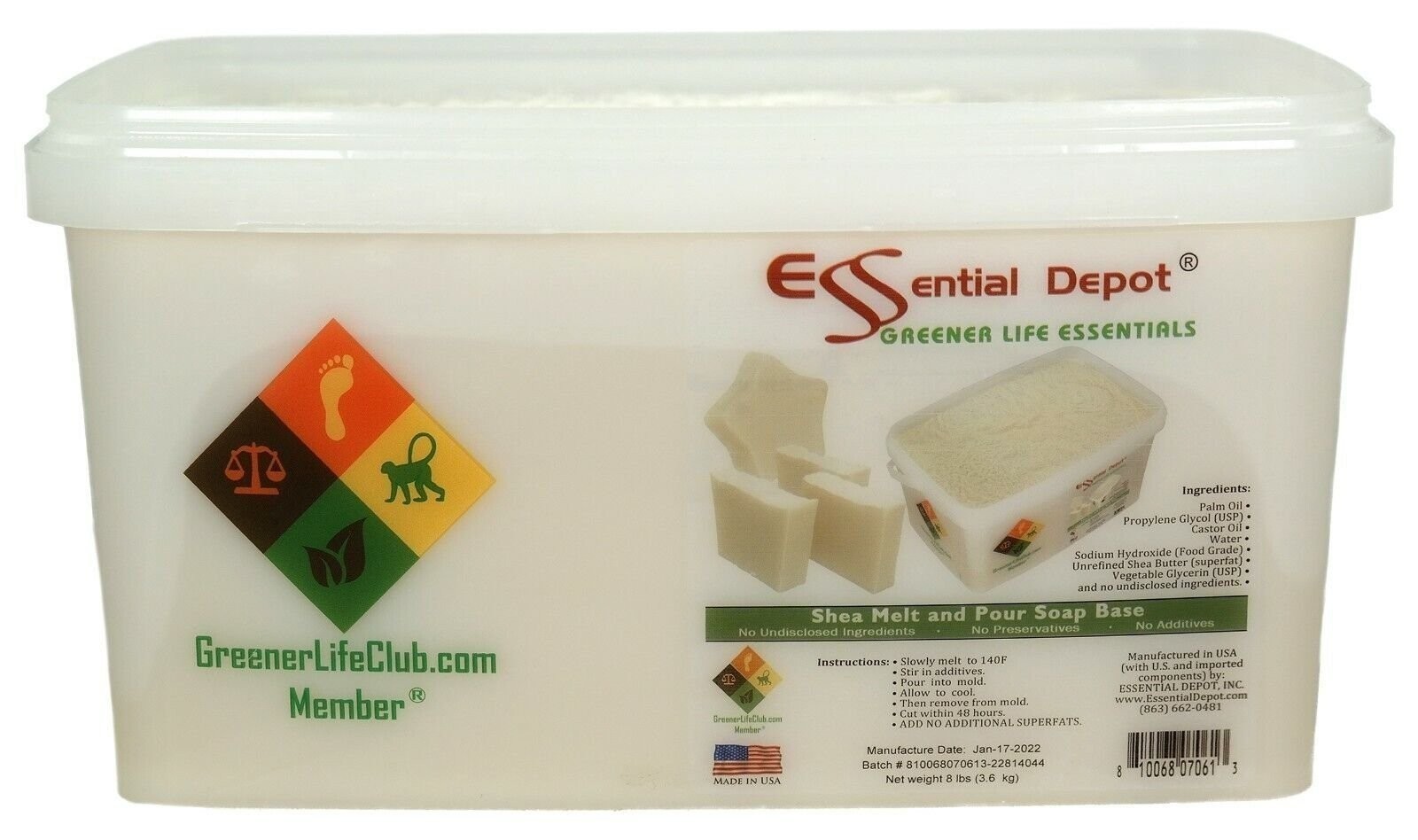 Shea Melt and Pour – 8 lbs – Greener Life Club Box