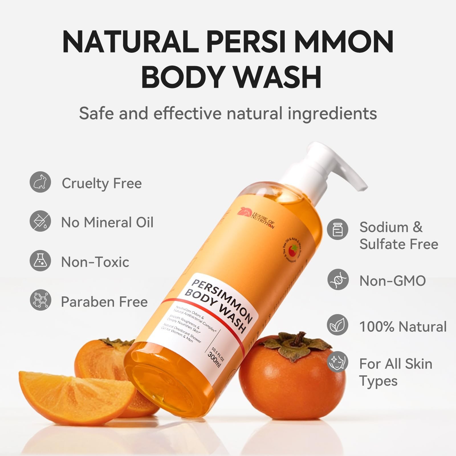 Persimmon Body Wash for Body Odor Control, Natural Deodorizing Soap for Under…