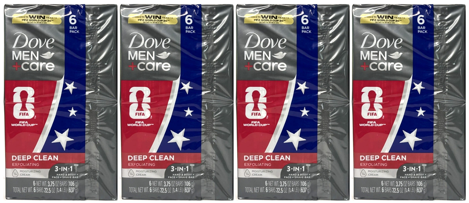 Dove Men +Care FIFA Edition DEEP CLEAN Exfoliating Bar Soap, 6Ct-Lot of 4=24Bars
