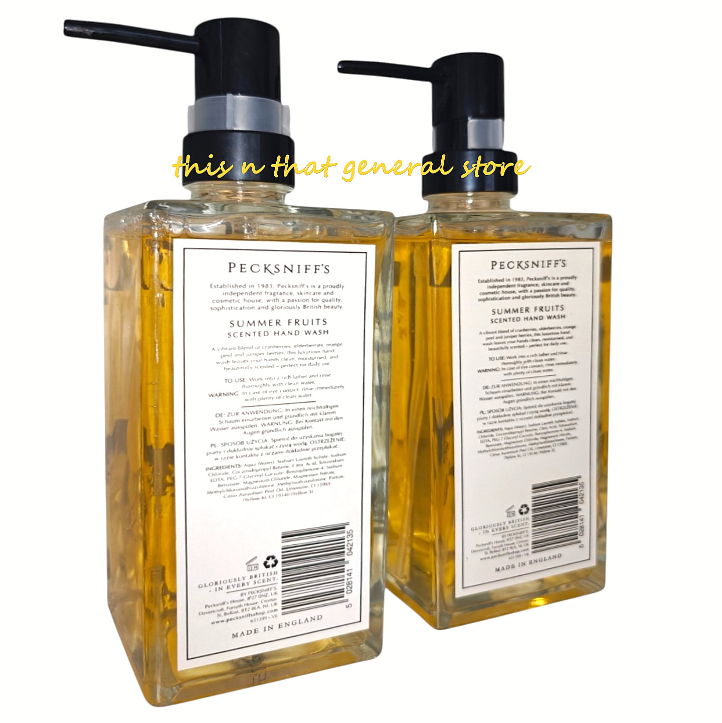2X PECKSNIFFS LONDON SUMMER FRUITS Hand Wash Glass 16.9 fl oz MADE IN ENGLAND