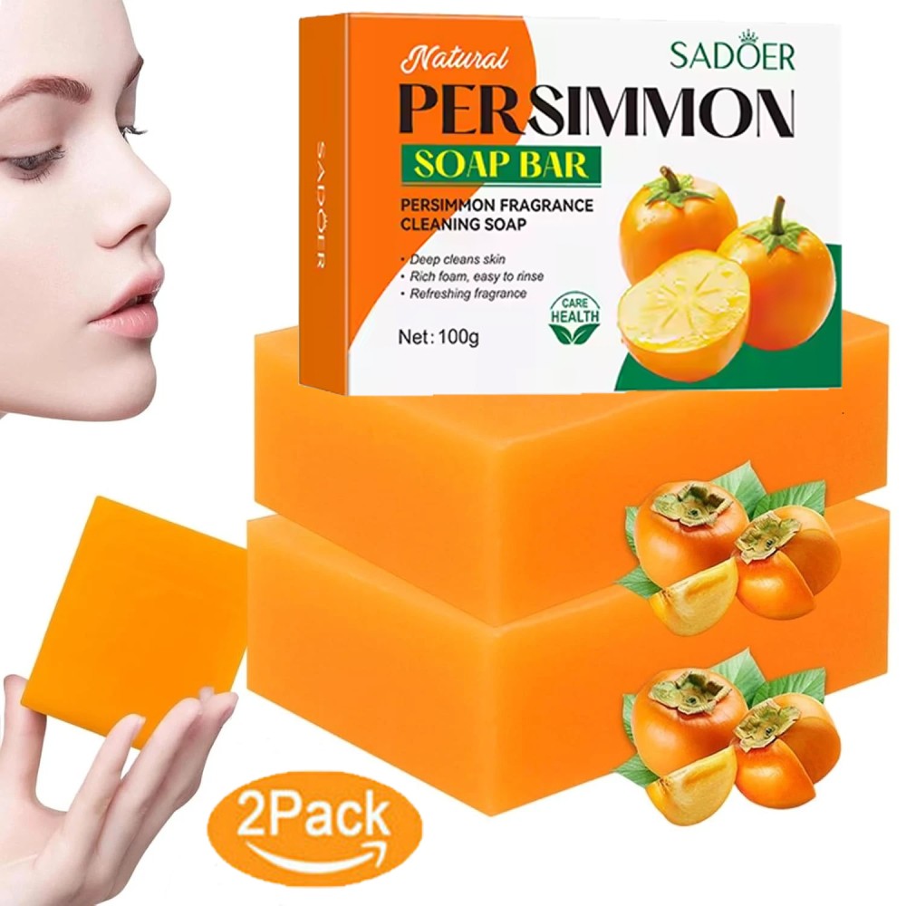 2PCS Natural Persimmon Soap Bar Body Odor Control Deodorant Soap for Men & Women
