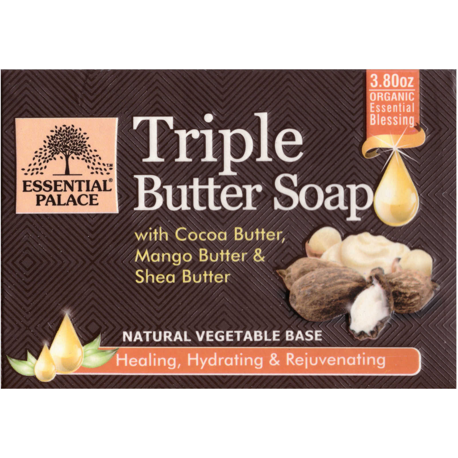 Organic Triple Butter Soap Healing Hydrating Rejuvenating Vegetable Base 3.80 OZ
