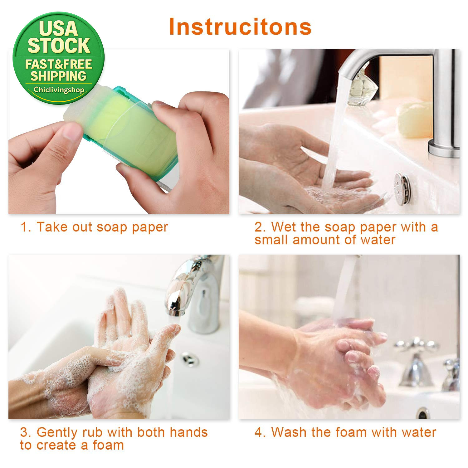 Hand Washing Soap Sheets 100 Sheets Biodegradable Portable Outdoor Camping