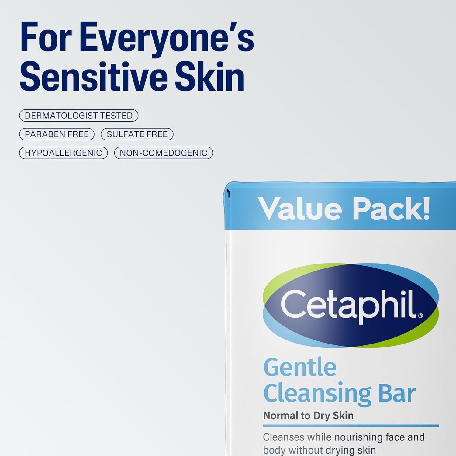 CETAPHIL Gentle Cleansing Bar Soap Nourishing Dry Sensitive Skin 4.5oz, 6-Pack