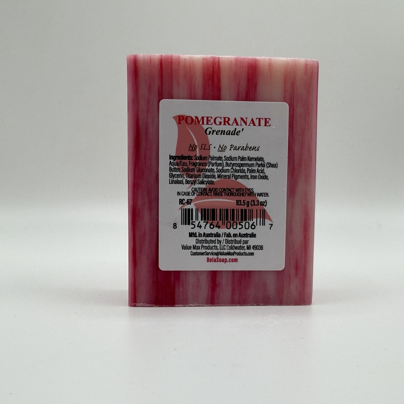 Bela Pomegranate Natural Moisturizing Soap Bar 3.4oz Australia No Parabens New