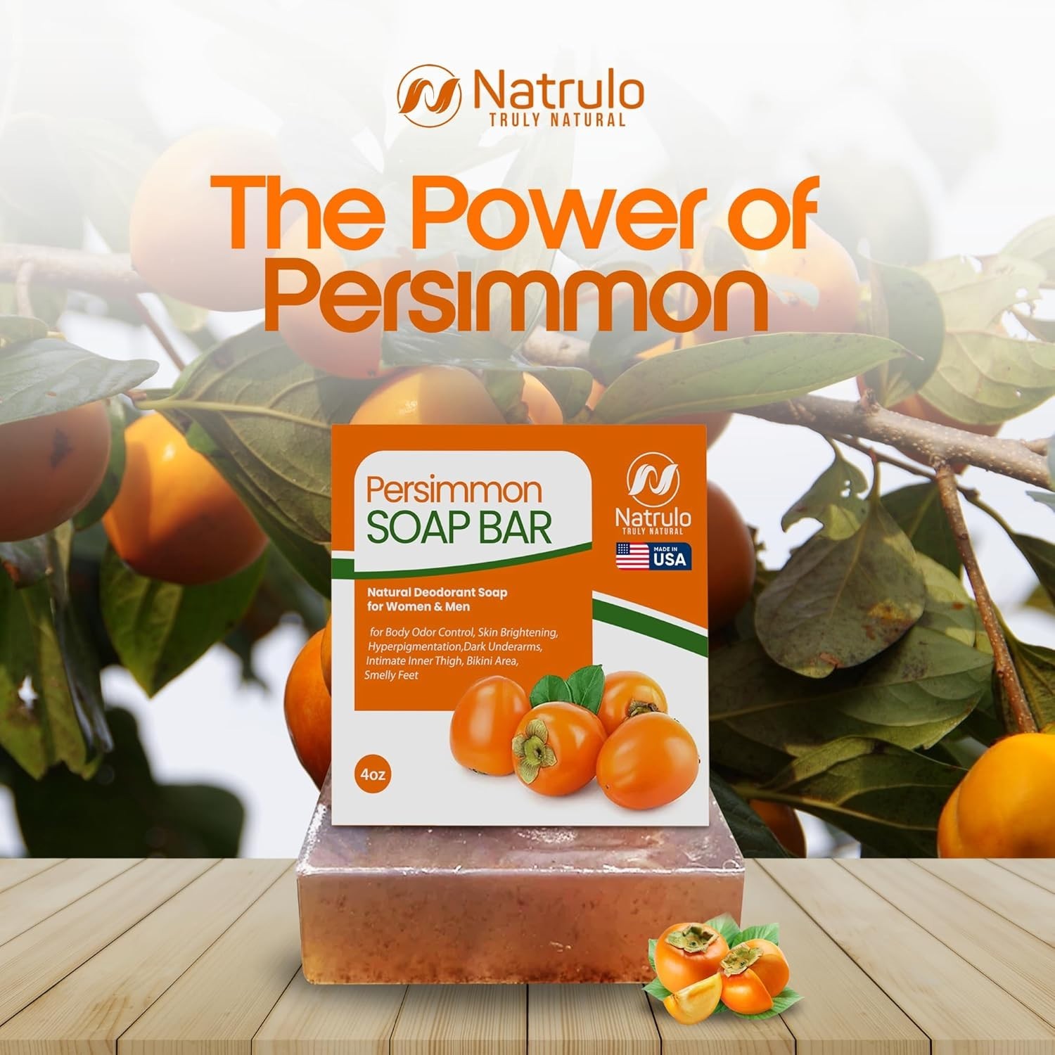 Natrulo Persimmon Soap Bar for Body Odor Control – Purifying Deodorizing Body