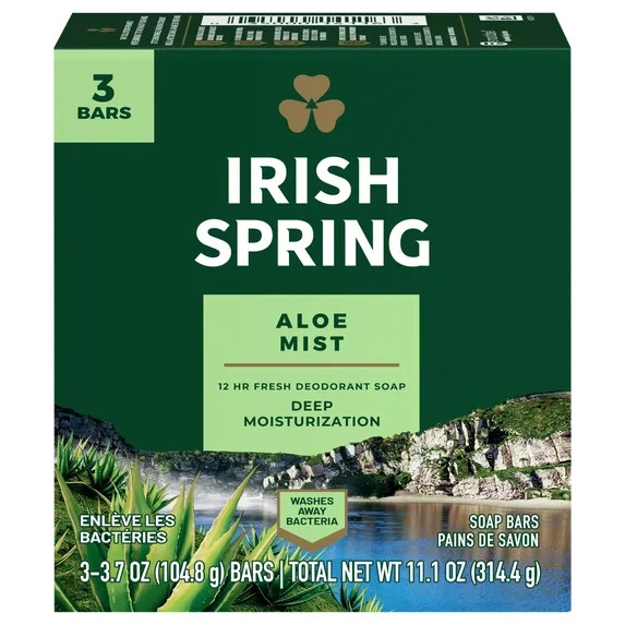IRISH SPRING ALOE MIST (3 BARS ) ,104.8 G EACH PACK 314.4 G,12 HR FRESH SOAP