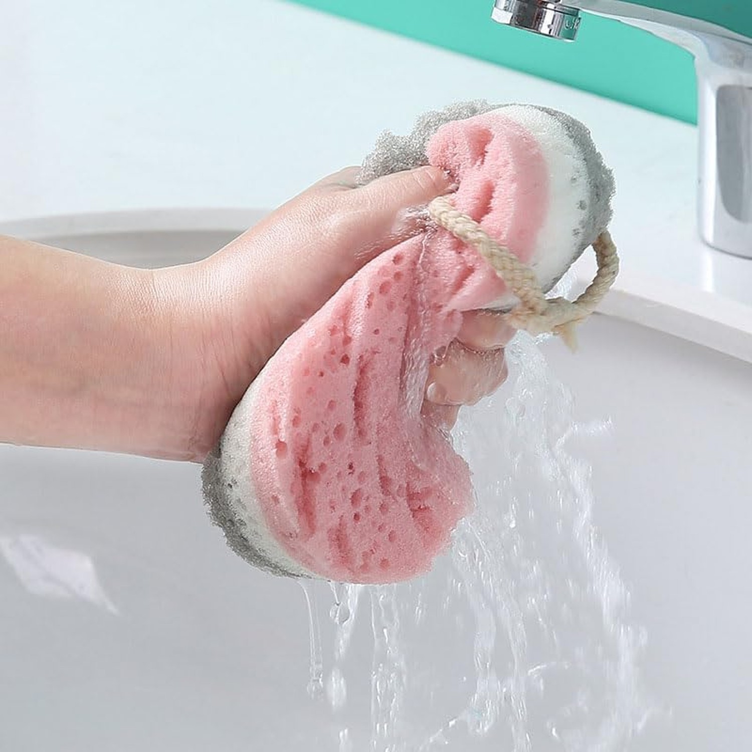 2-Piece Set of 3-Layer Bath Sponges: Soft PU Foam Body Exfoliating Sponges, E…