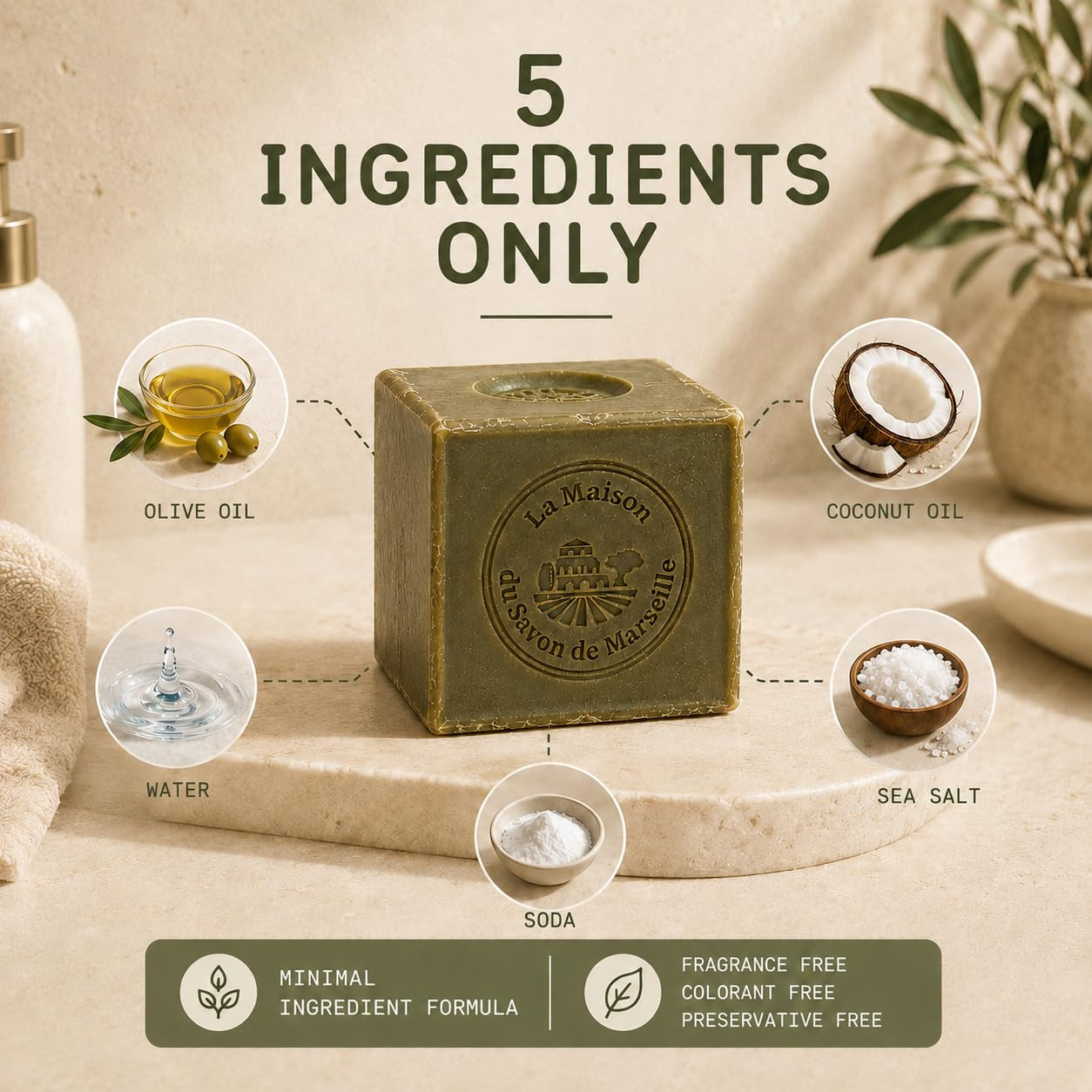 La Maison Du Savon Olive Oil Soap Bar, Savon De Marseille Soap, 21 Oz | Minimal