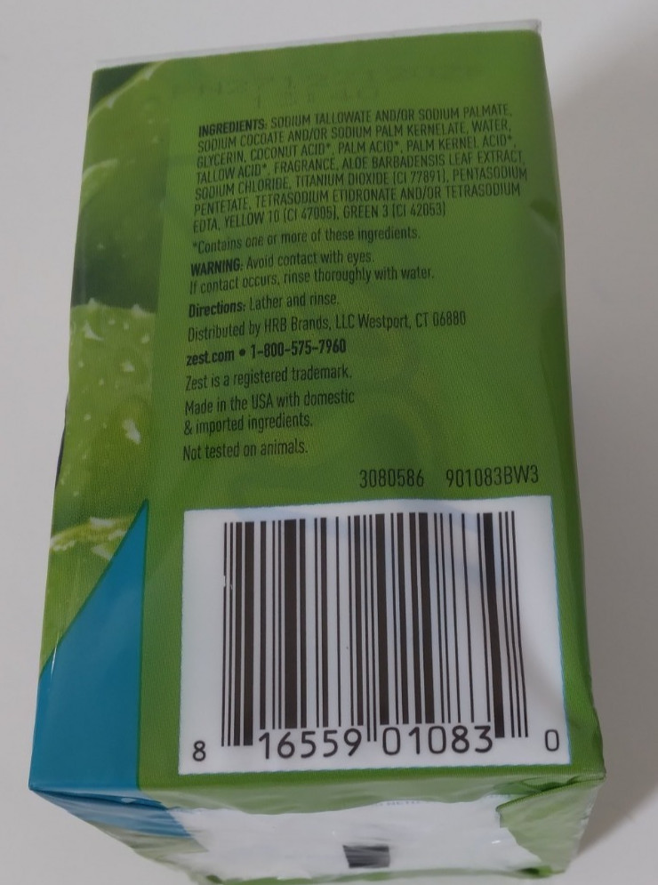 Zest Soothing Aloe, Deodorant Bar Soap With Aloe Vera, 2x Bars 4 oz. Each