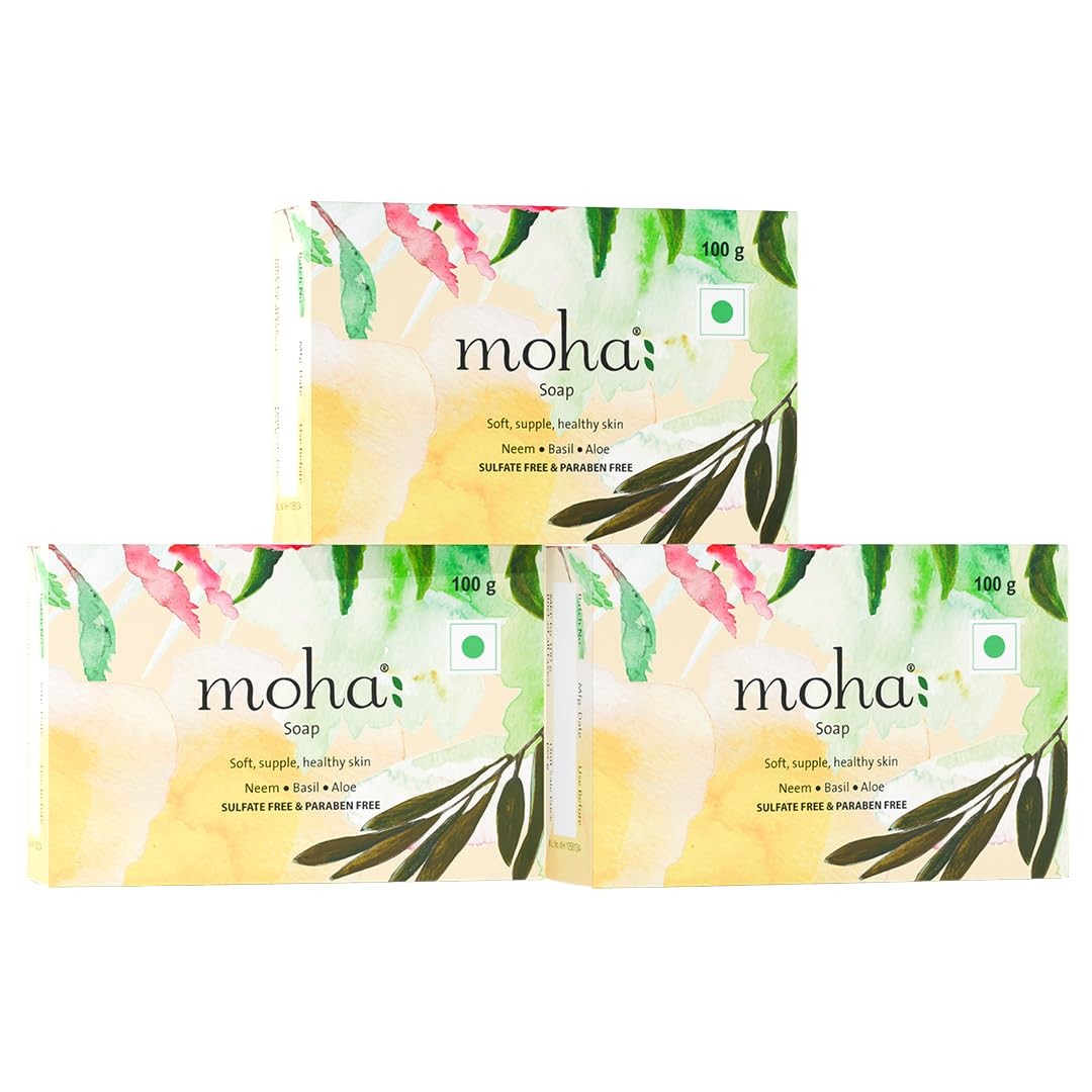 Moha Herbal Soap with Neem, Tulsi & Aloe Vera -3 Pack, 100g – Hydrating & Gentle