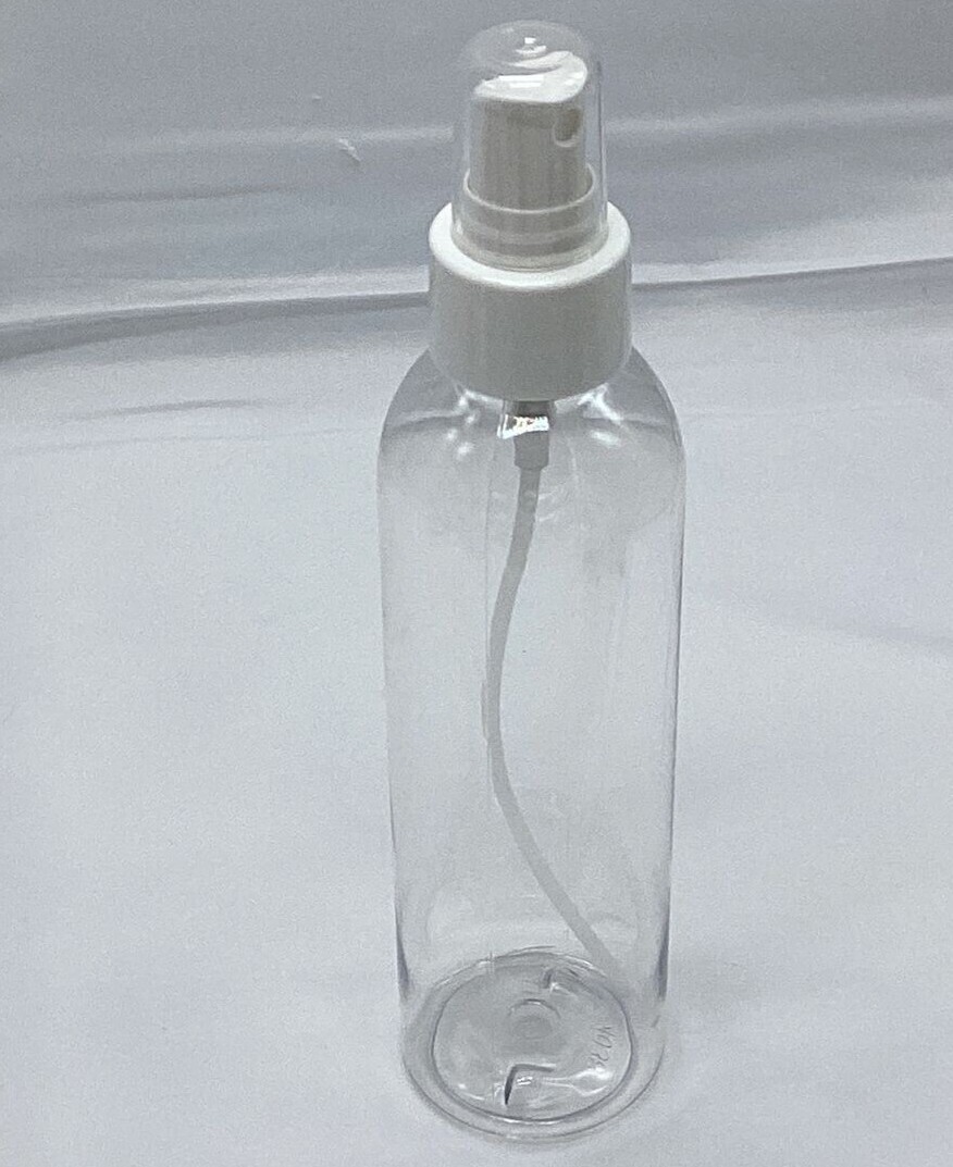6 oz PET Plastic 24/410 Clear Round Bottle White Smooth Fine Mist Sprayer
