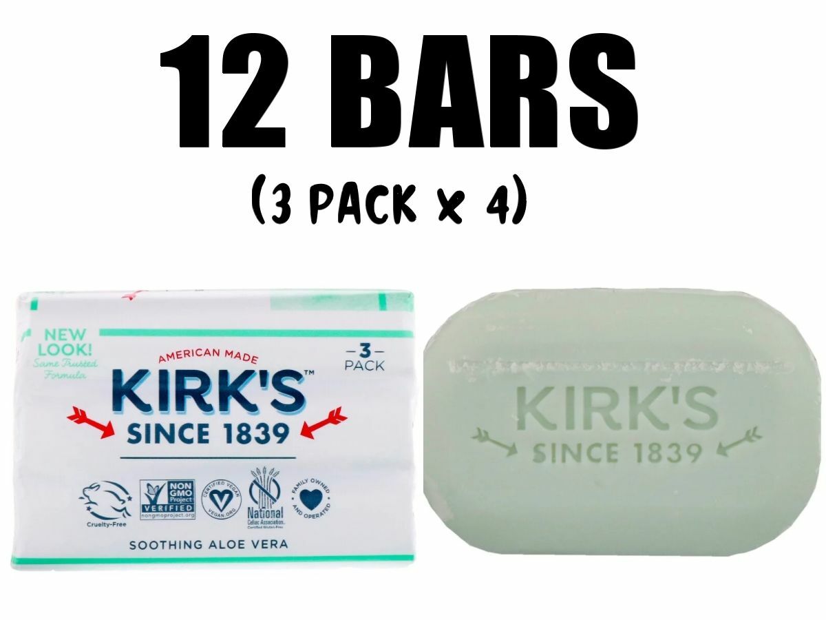 Kirk’s, 100% Premium Coconut Oil Gentle Castile Soap, Aloe Vera, 12 Bars