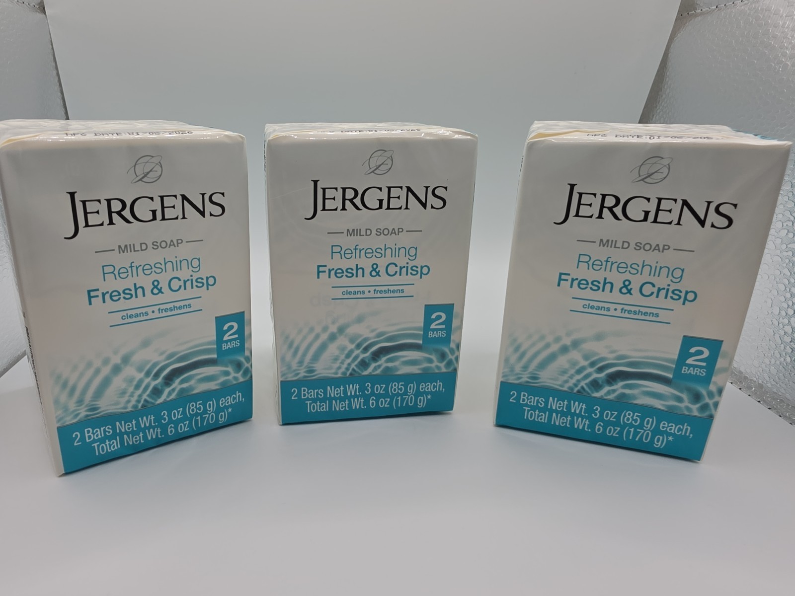 Jergens Refreshing fresh& Crisp Mild Soap 6 Bars (3 packs x 2 ) 3 Oz Each