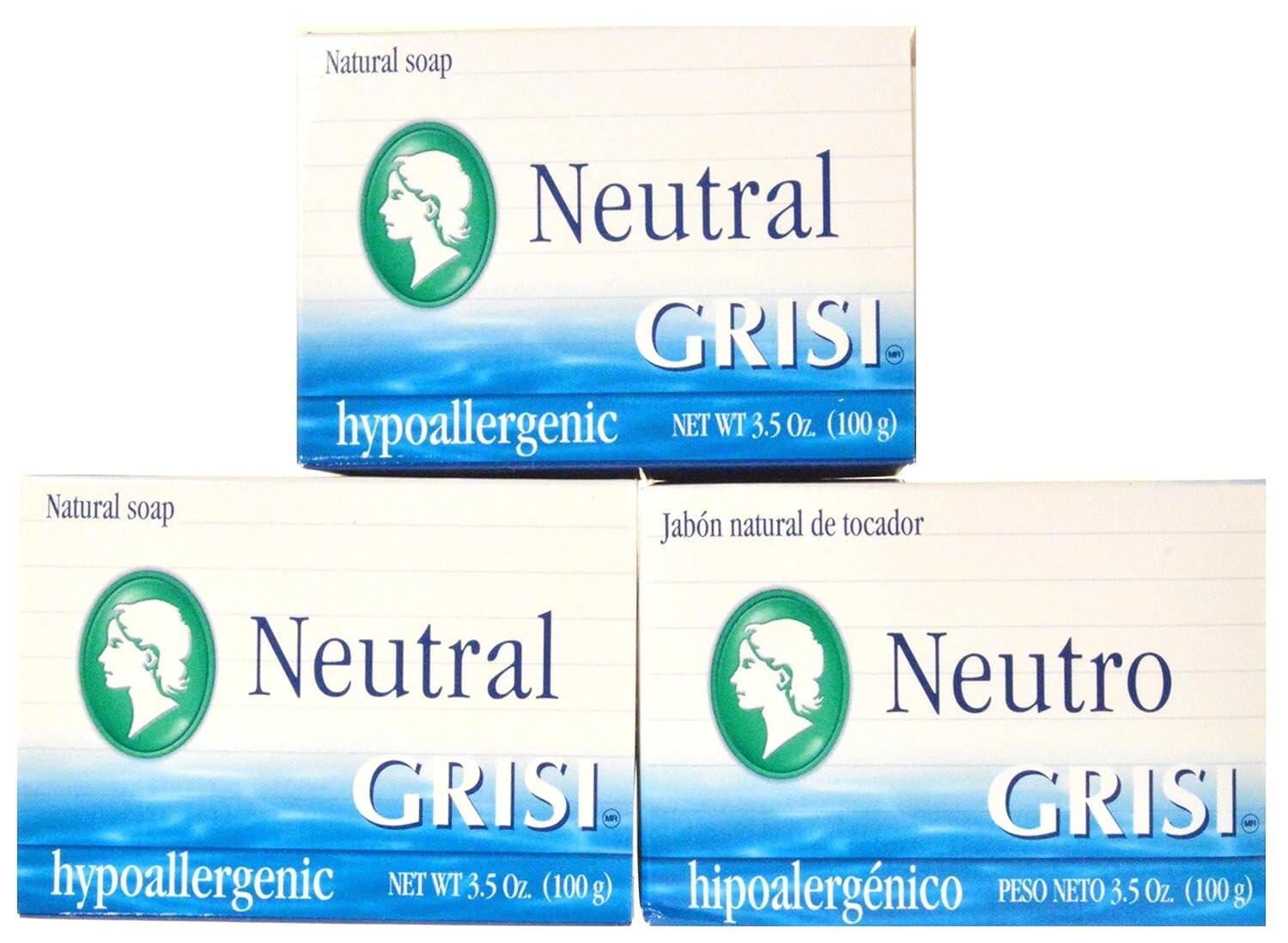Grisi HypoAllergenic Clean Neutral Soap Bar, No Chemical, Color, Aroma, 3 Count