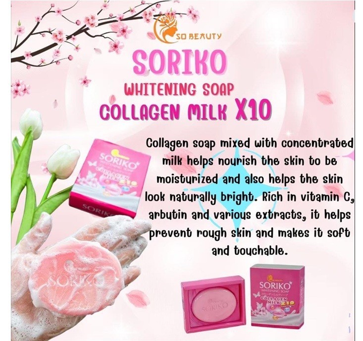 2X SORIKO Milk Collagen Soap 80g Nourish Bright Smooth Clean Radiant Facial Skin