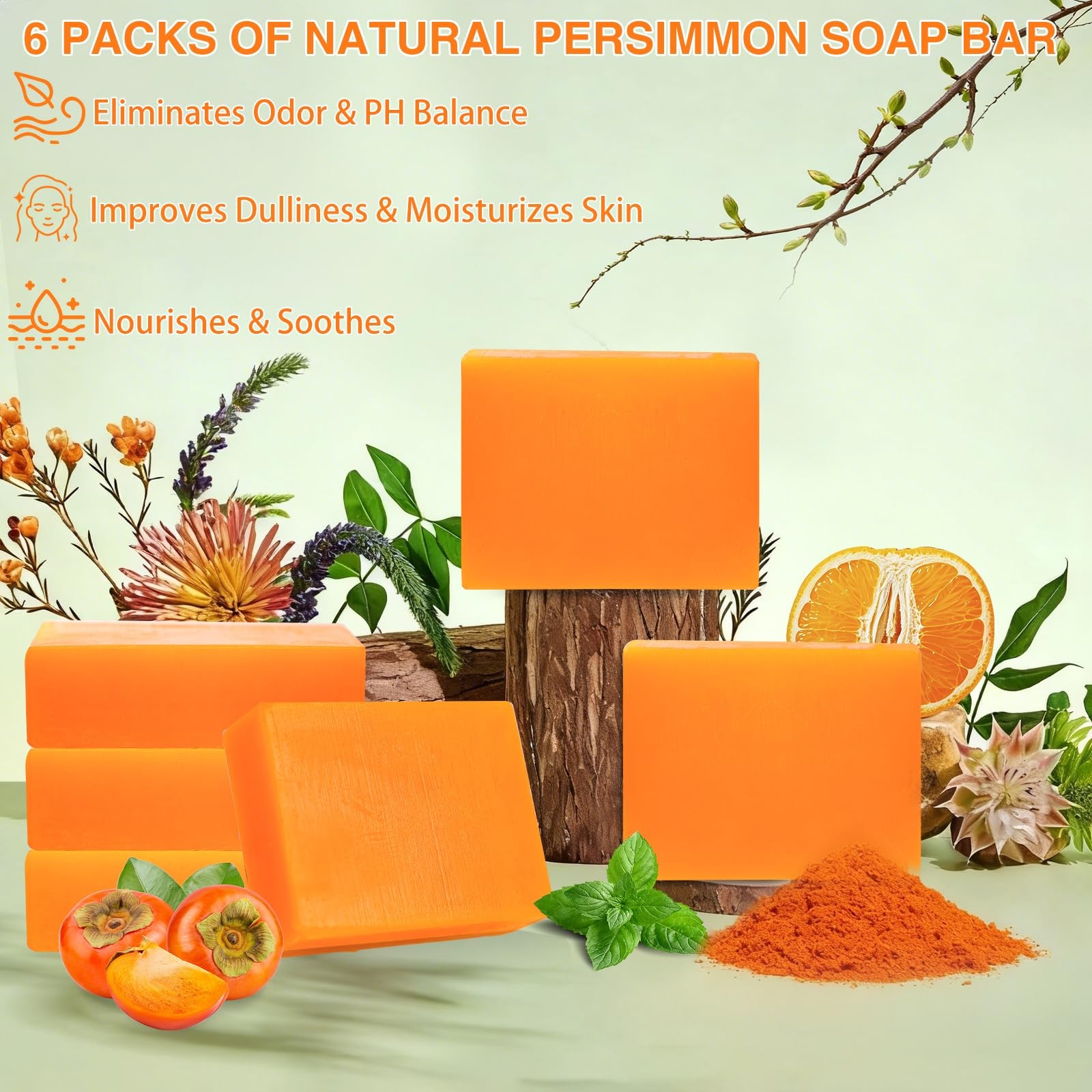 6Pack Persimmon Soap Bar for Body Odor, Japanese Persimmon Soap Eliminates Ag…