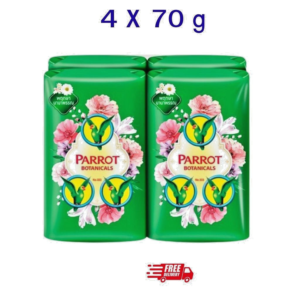 Parrot Botanicals Thai Soap Green Unique Fresh Fragrance Body Bar Pack 4x70g